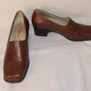 Strictly Comfort Leather Shoes Stack Heel Slip On